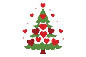 Green Tree with Red Hearts on White Background Design for Greeting Card vector