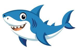Cute Blue Cartoon Shark Smiling with Fins on Transparent Background Design vector