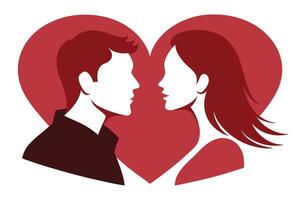 Couple Silhouette Profile With Red Heart Background Abstract Romantic Shape Design vector