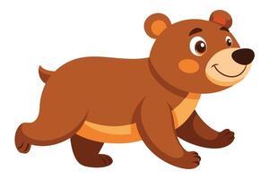 Cartoon Style Brown Bear Walking with Happy Expression on Transparent Background vector