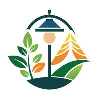 Isolated Lamp Post with Leaves and Pine Tree Silhouette on White vector