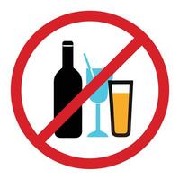 Red Prohibition Sign with a Wine Bottle and Two Glasses on White Background vector