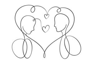Minimalist Continuous Line Art Abstract Faces, Hearts, Love on Transparent Background vector