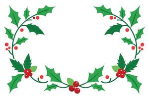 Holly Branch with Berries and Green Leaves on White Background Flat Design vector