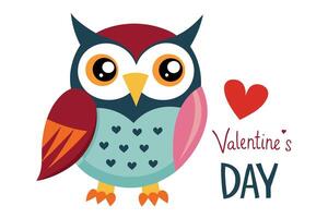 Colorful Owl Design with Heart Accent on White Background, Flat Style vector