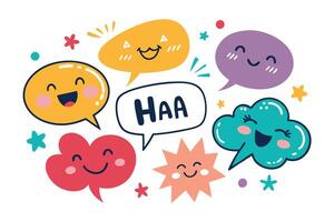 Cartoon Speech Bubbles with Smiling Faces and Shapes on White Background vector