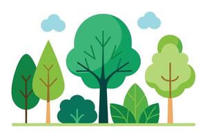 Green Cartoon Trees and Blue Clouds on a White Background Design vector