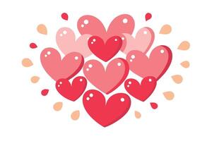 Heart Group with Red and Pink Tones with Drops on a White Background vector