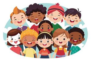 Cartoon Crowd Diverse Children Smiling Together in Unity Happy Kids vector