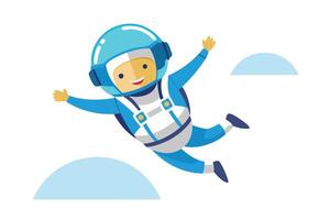 Joyful Skydiving Cartoon Skydiver with Skydiving Helmet in MidAir on White vector