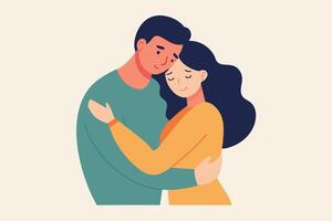 Romantic Couple Hugging in Flat with Clean Design and Beige Background vector