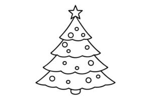 Outline Christmas Tree with Star Topper and Baubles on a Transparent Background vector