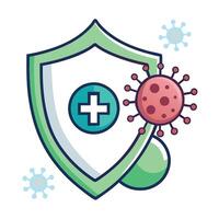 Green Shield with Plus Sign Protecting from Viruses in White Background Design vector
