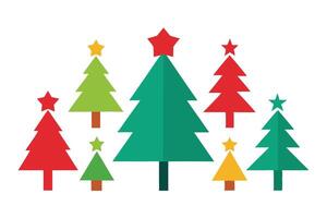 Colorful Festive Christmas Trees with Star Toppers on a White Background Design vector
