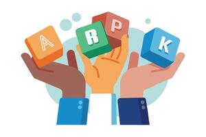 Diverse Hands Holding Colorful Letter Blocks with White Letters on Top in a Flat Style vector