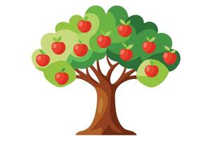 Stylized Apple Tree with Ripe Fruits and Green Foliage on White vector