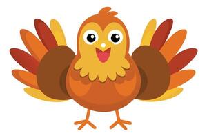 Cartoon Thanksgiving Turkey with Open Wings and Smiling on a White Background vector