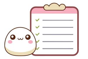 Kawaii ToDo List Clipboard with Checkmarks and Cute Bean Character on White Background vector