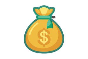 Sack with Dollar Sign Icon Isolated on White, Gold Color Flat Design Style vector