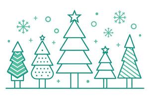 Teal Christmas Trees with Snowflakes and Geometric Shapes on White Background vector