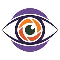 Eye Camera Lens Abstract Icon with Purple Iris and Orange Aperture Design vector