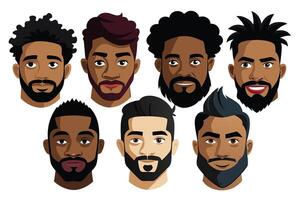 Collection of Diverse Men Faces with Various Hairstyles and Beard Styles Isolated vector