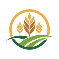 Abstract Agriculture Symbol with Wheat, Circle, Green Fields on White vector