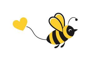 Cartoon Flying Bee Holding Yellow Heart on Transparent Background Design vector