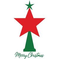 Christmas Red Star Topper Tree with Green Stand and Merry Christmas Script vector