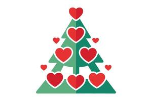 Holiday tree adorned with festive hearts and a vibrant green with white background vector