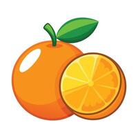 Orange Fruit Cartoon with Leaf and Slice Citrus on White Background vector