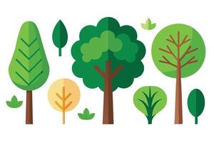 Colorful Flat Trees with Leafs for Nature Designs on White Background vector