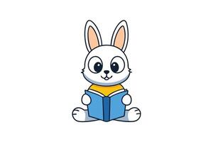 Cartoon Bunny Reading Book on Transparent Background vector