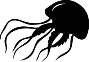 Jellyfish Silhouette with Flowing Tentacles on Transparent Background, Marine Life vector