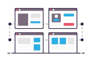 Flat Website Wireframes with Connected Nodes on Transparent Background vector