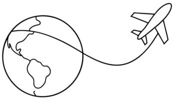 Line Art Globe and Airplane Icon with Route Trail on Transparent Background vector