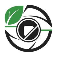 Abstract Symbol Featuring Green Leaf, Circle Shape and White Play Button Icon vector