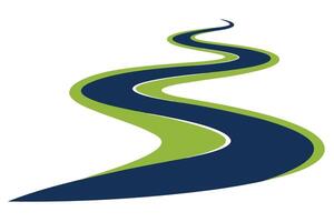 Abstract Winding Path Design with Green Border and Blue Filling on White vector
