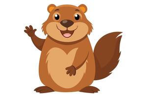 Smiling Cartoon Beaver Waving with Transparent Background vector