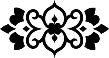 Floral Decorative Ornament Element with Swirls in Black Color Isolated on White vector