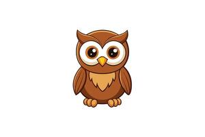 Cute Brown Owl with Big Eyes on a White Background vector