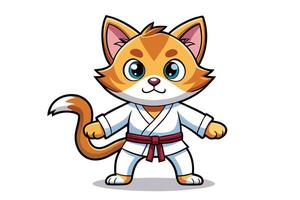 Cartoon Ginger Cat in Karate Gi with Red Belt on a Transparent Background vector