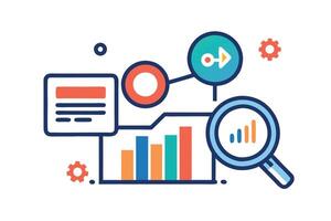 Bright Flat Style Chart Analysis with Magnifying Glass on White vector
