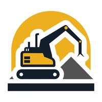Excavator Digging Soil Icon, Simple Flat Design, Yellow and Gray Isolated on White vector