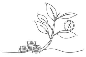 Outline art of Money Plant and Dollar coins with a transparent background vector