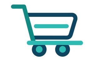 Minimalist Teal Shopping Cart Icon Isolated on Transparent Background vector