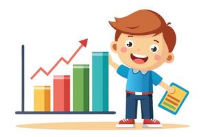 Boy with Growth Chart Shows Positive Business Progress on White Background vector