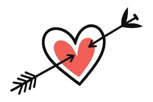 Minimalist Heart Shot by Arrow with Outline on Transparent Background vector