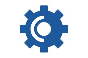 Cobalt Blue Gear with Central C Shape Cutout on White Background Icon Design vector