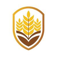 Golden Shield Emblem with Wheat Icon on a White Background vector